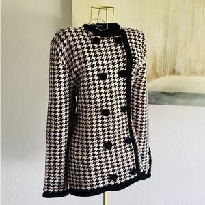Mike Korwin Wool Houndstooth Knit Top Blush Cream Black Size 14